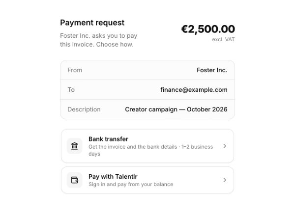 The payment page of the client with the two payment methods
